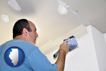 a contractor spackling drywall - with Illinois icon