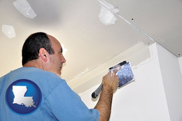 a contractor spackling drywall - with Louisiana icon