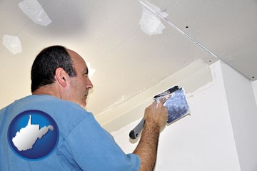 a contractor spackling drywall - with West Virginia icon